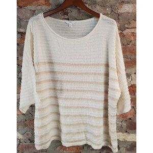 New Cream Striped Sweater Womens Sz L Time And Tru